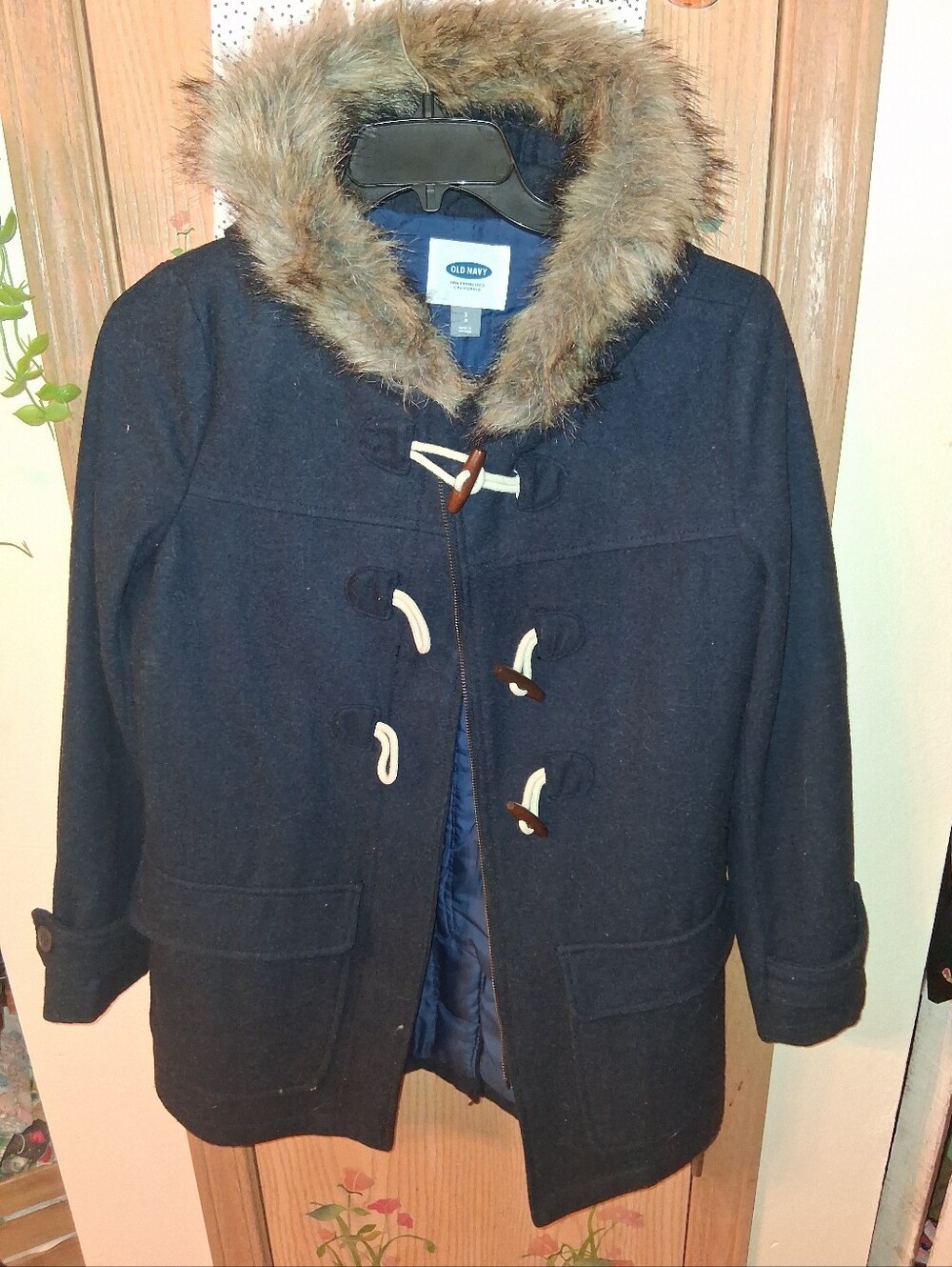 Old Navy Navy Wool-Blend Toggle Coat with Faux Fur Hood